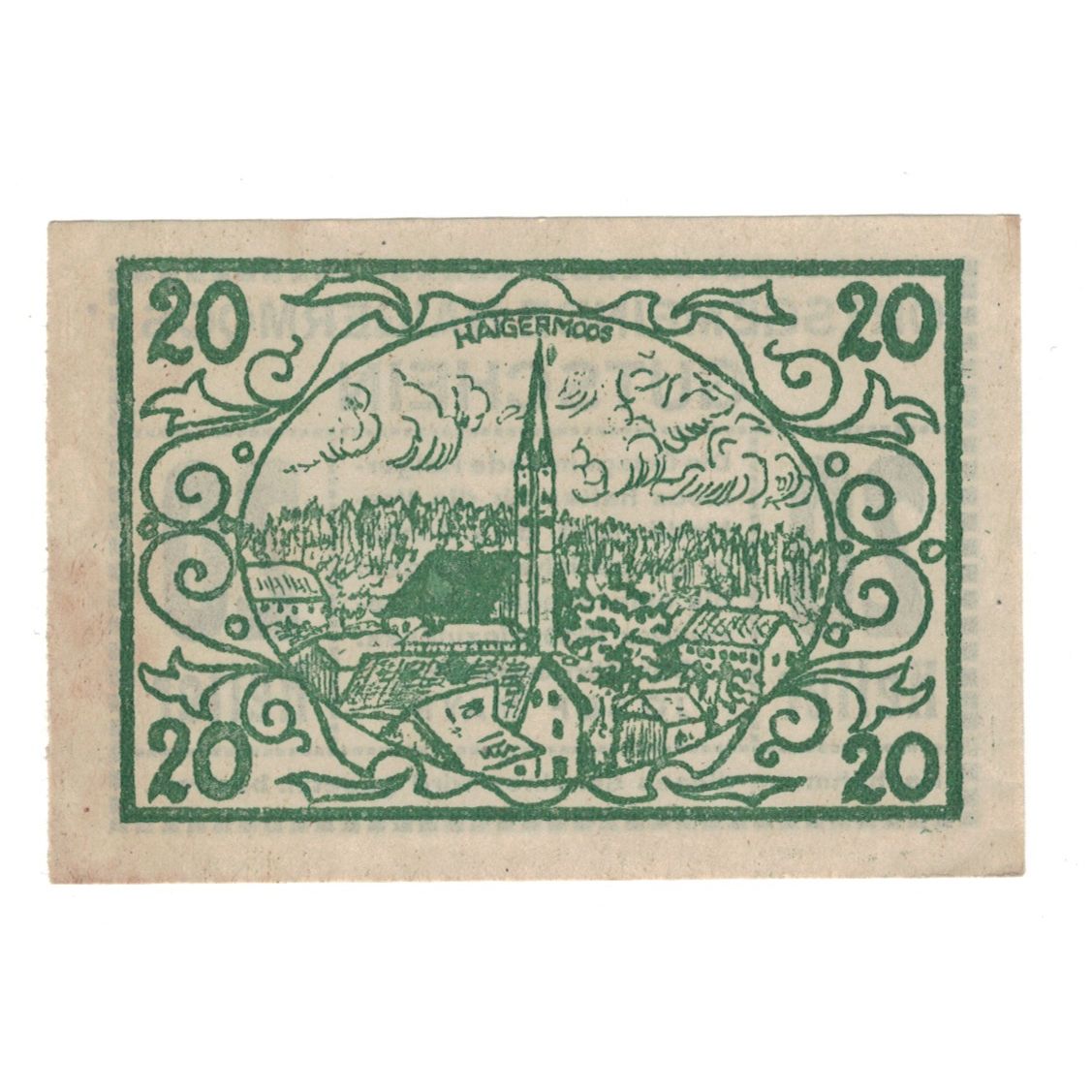 Banconote, Austria, Haigermoos O.Ö. Ortsgemeinde, 20 Heller, paysage, 1920