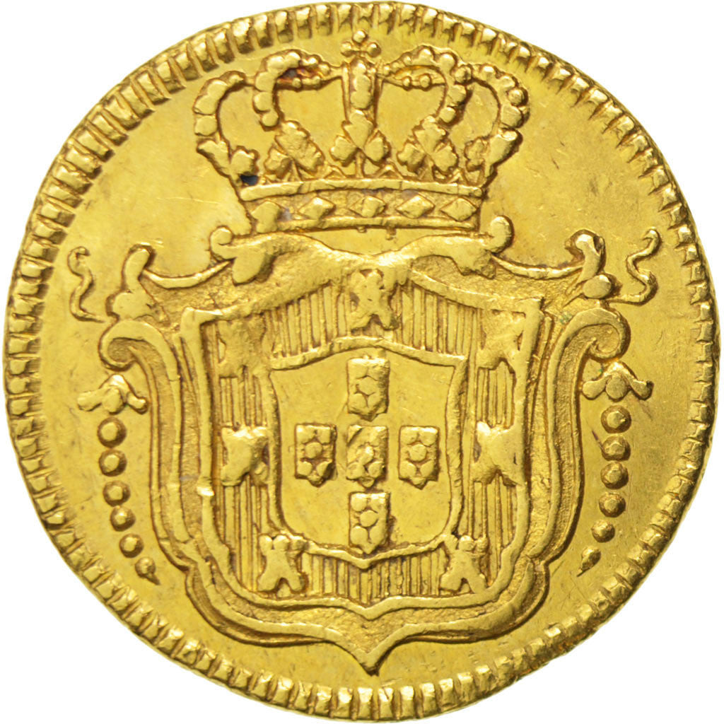 PORTUGAL, 1/2 Escudo, 800 Reis, 1725, Lisbon, KM #218.3, AU(55-58), Gold, 1.78