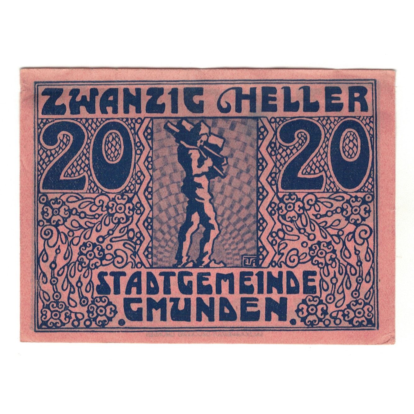 Billete, Austria, Gmunden O.Ö. Stadt, 20 Heller, personnage, 1920, 1920-03-31
