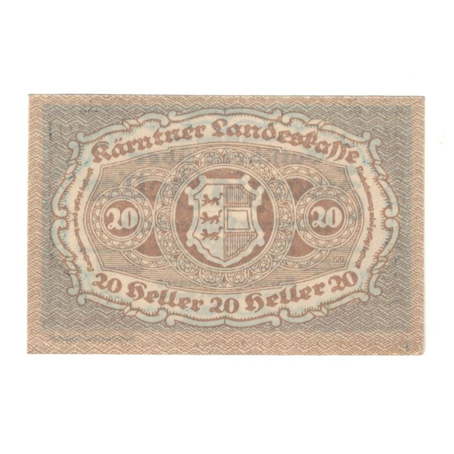 Banknote, Austria, Kärntner Landeskasse Kärnten Land, 20 Heller, Blason, 1920