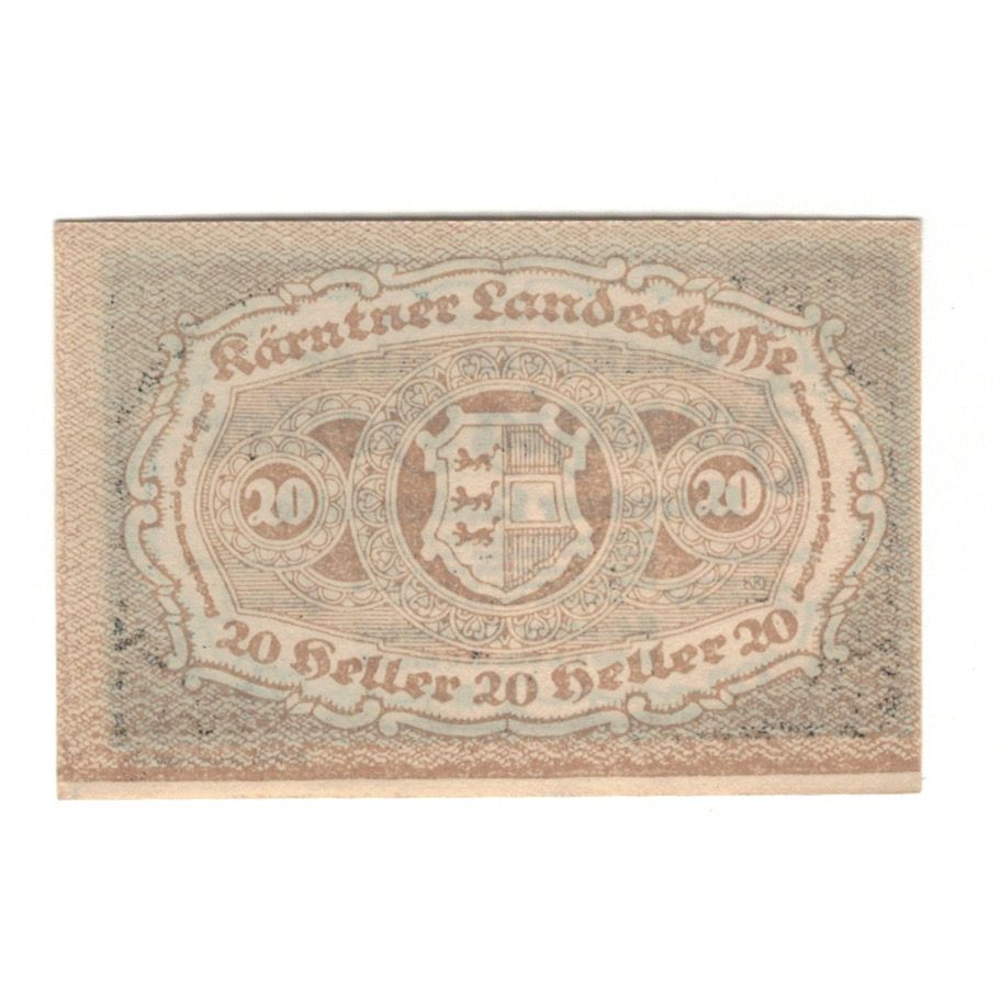 Billete, Austria, Kärntner Landeskasse Kärnten Land, 20 Heller, Blason 1