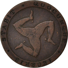 Moneda, Isla de Man, 1/2 Penny, 1831, BC+, Cobre, KM:Tn21.1