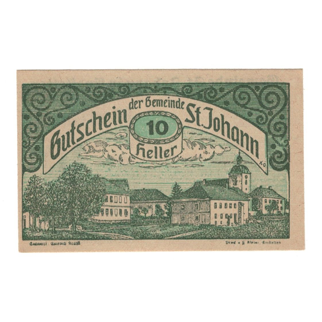 Banknote, Austria, St. Johann in Engstetten N.Ö. Gemeinde, 10 Heller, texte 1