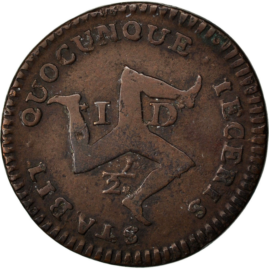 Coin, Isle of Man, 1/2 Penny, 1733, VF(30-35), Copper, KM:3