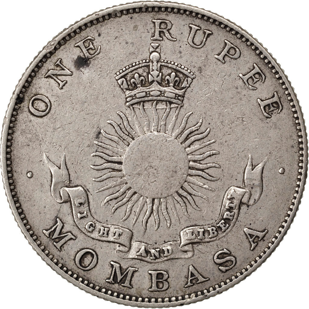 MOMBASA, Rupee, 1888, Birmingham, KM #5, AU(50-53), Silver, 11.60