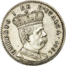 Moneda, Eritrea, Umberto I, Lira, 1891, Roma, SC, Plata, KM:2