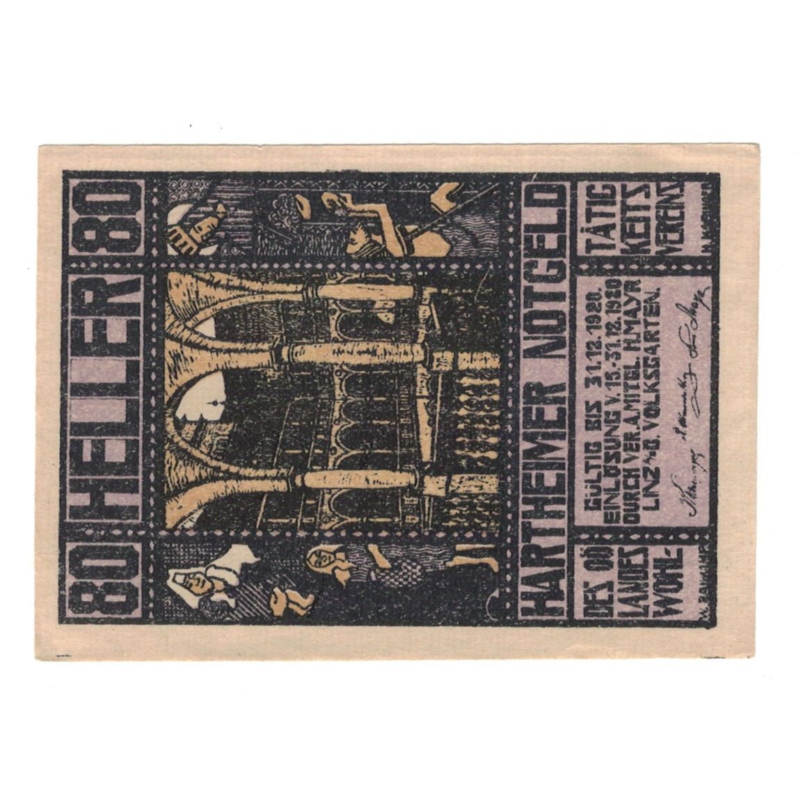 Banknote, Austria, Hartheim O.Ö. Prv. Landes-Wohltätigkeitsverein, 80 Heller