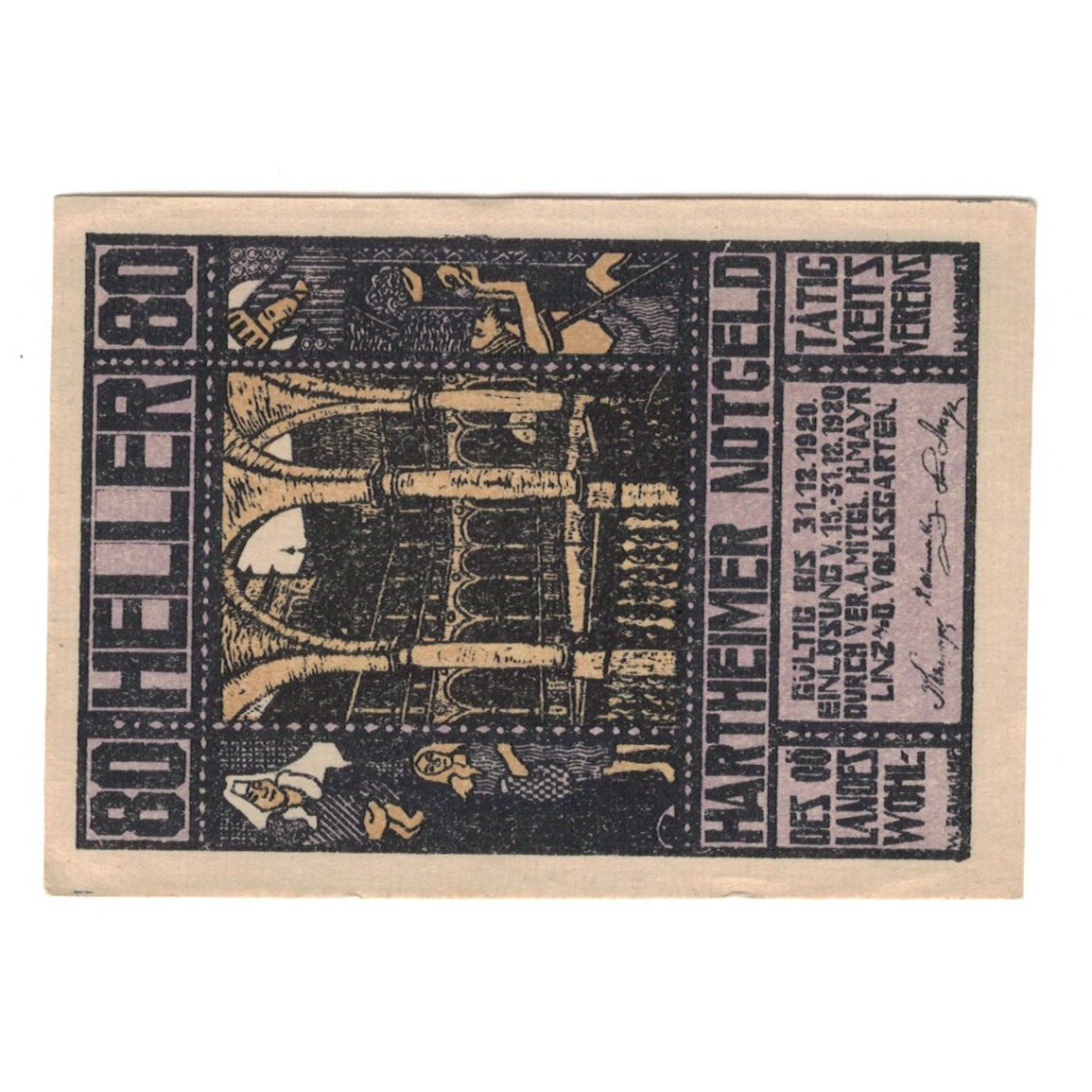 Billete, Austria, Hartheim O.Ö. Prv. Landes-Wohltätigkeitsverein, 80 Heller