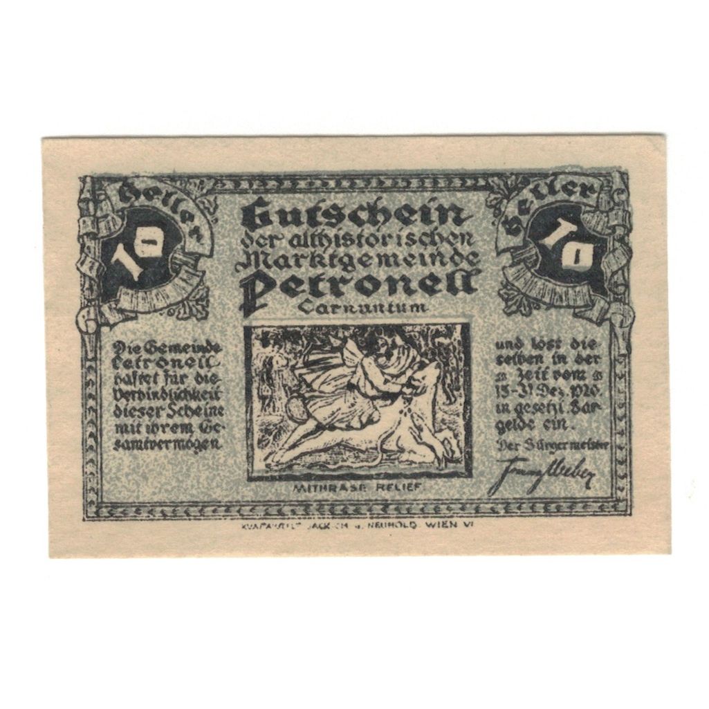 Geldschein, Österreich, Petronell N.Ö. Marktgemeinde, 10 Heller, N.D, 1920