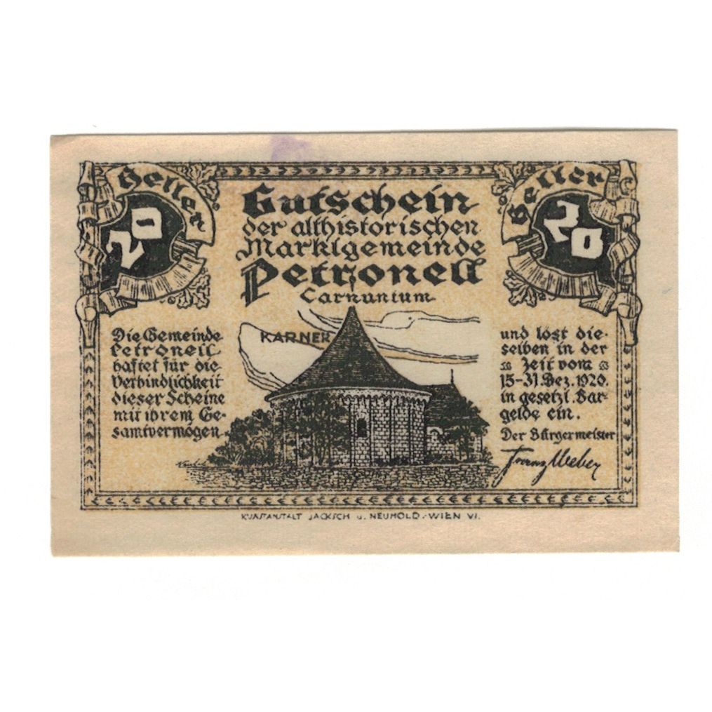 Nota, Áustria, Petronell N.Ö. Marktgemeinde, 20 Heller, N.D, 1920, 1920-12-31