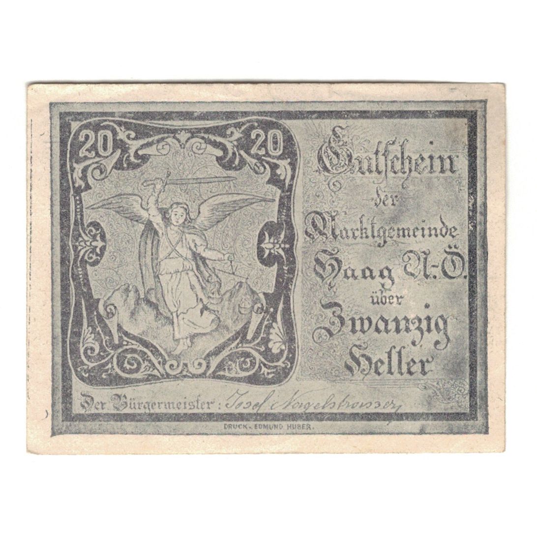 Nota, Áustria, Haag-Marktgemeinde N.Ö. Marktgemeinde, 20 Heller, place, 1920