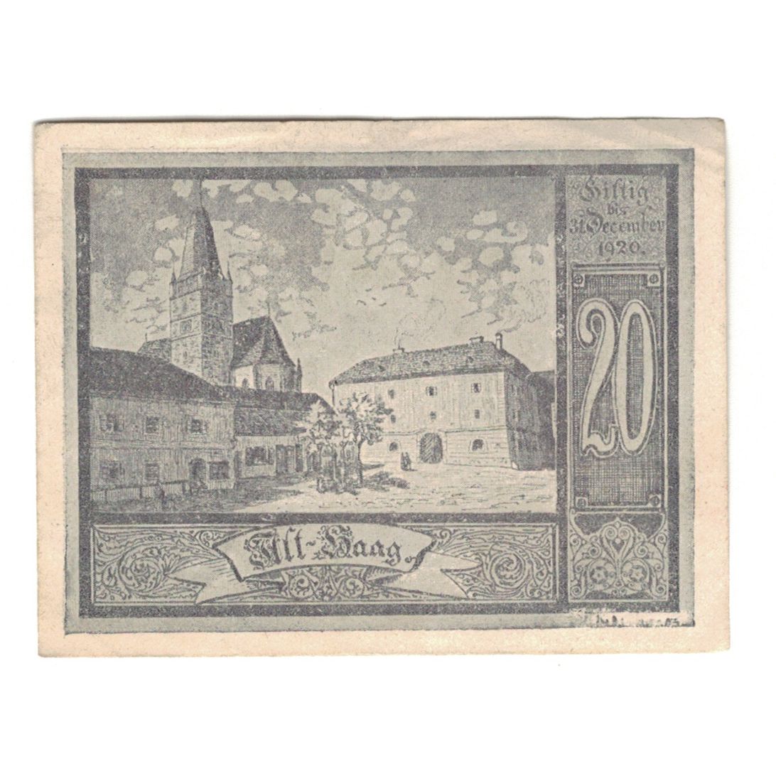 Nota, Áustria, Haag-Marktgemeinde N.Ö. Marktgemeinde, 20 Heller, place, 1920