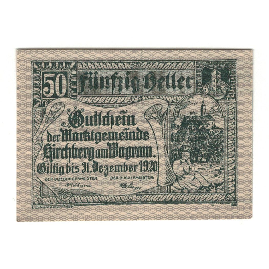 Banknote, Austria, Kirchberg am Wagram N.Ö. Marktgemeinde, 50 Heller, Texte