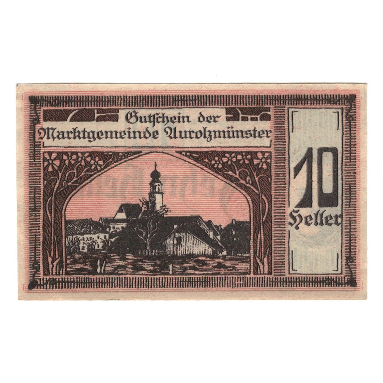 Nota, Áustria, Aurolzmünster O.Ö. Marktgemeinde, 10 Heller, Clocher, 1920