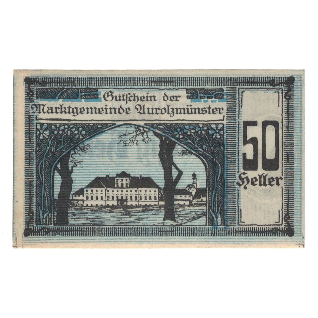 Banknote, Austria, Aurolzmünster O.Ö. Marktgemeinde, 50 Heller, Batiment