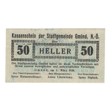 Banknote, Austria, Gmünd N.Ö. Stadtgemeinde, 50 Heller, Texte, 1920