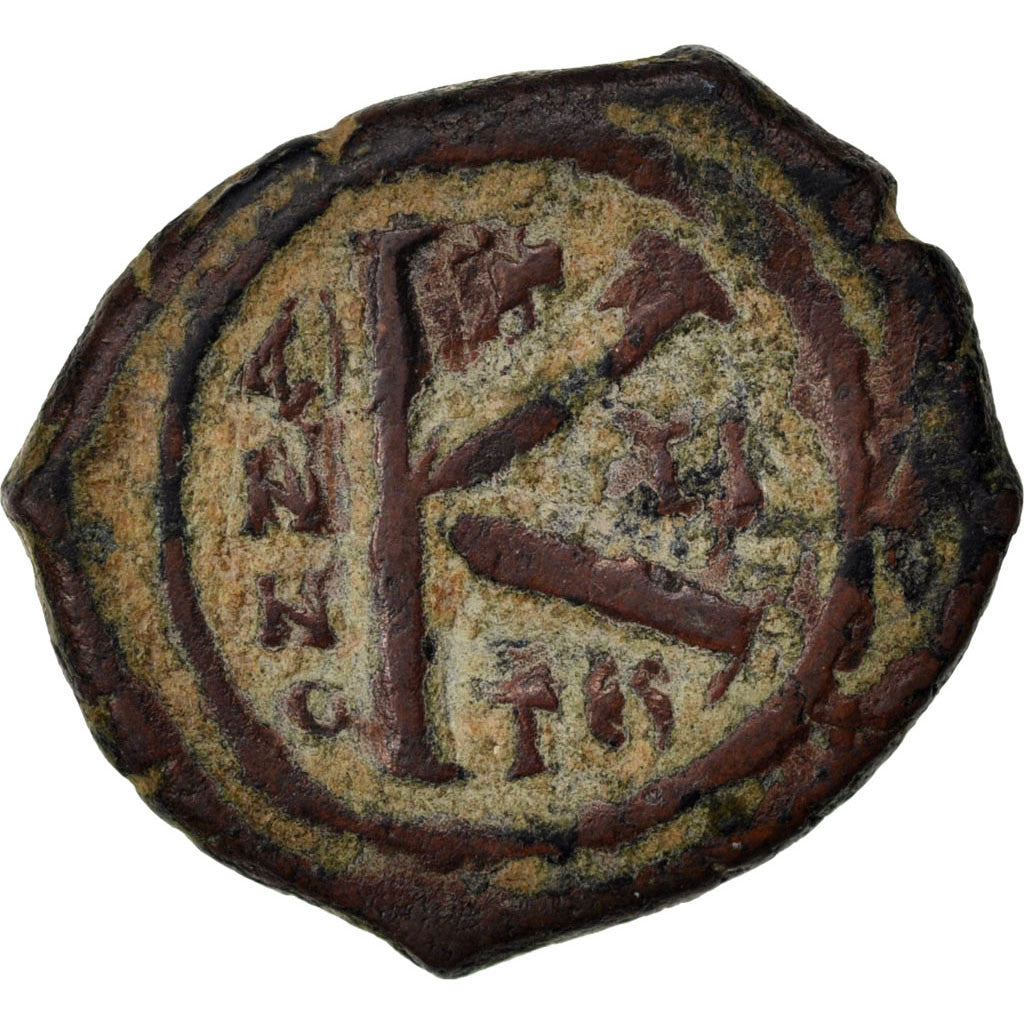 Coin, Justin II, Half Follis, Thessalonica, VF(30-35), Copper, Sear:365
