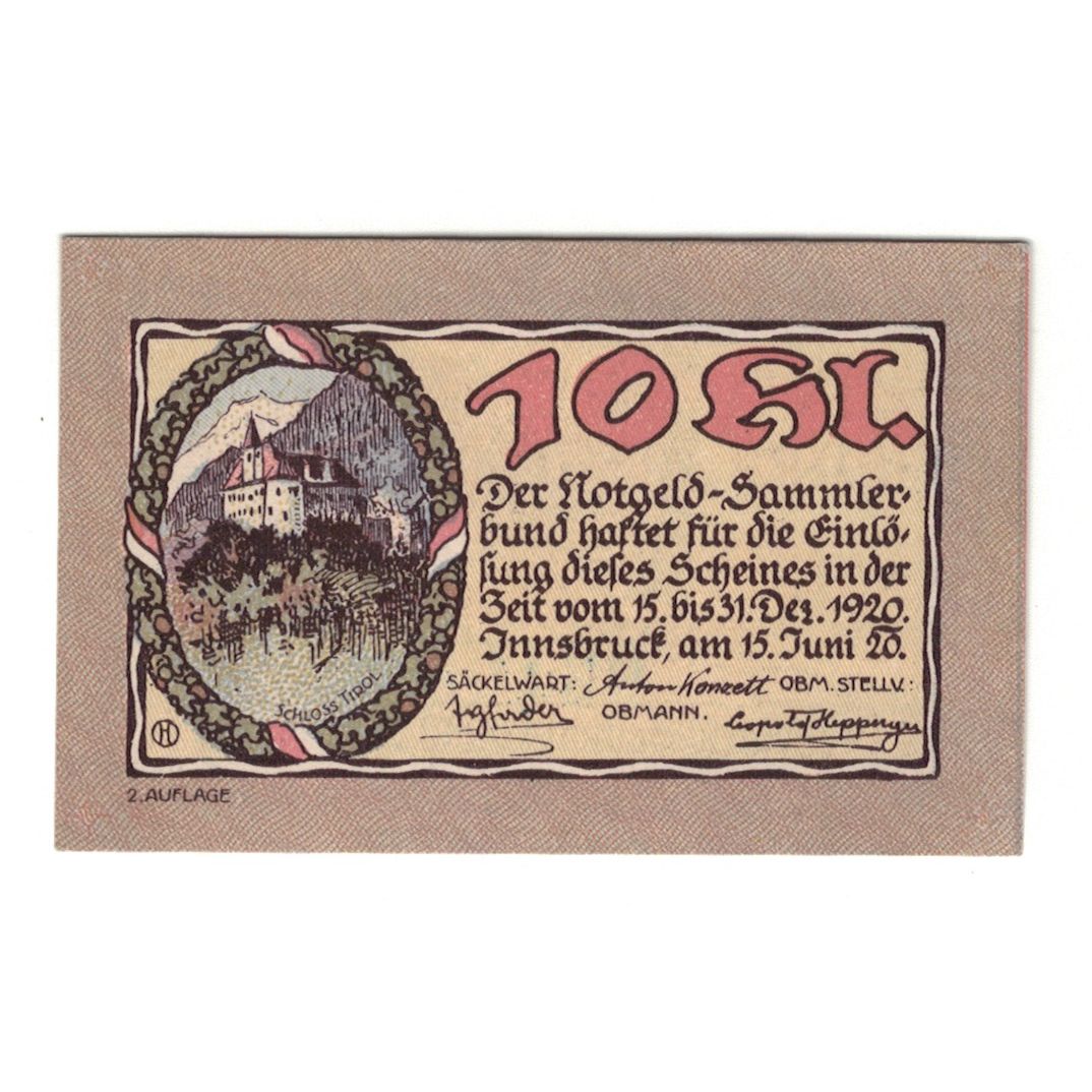 Biljet, Oostenrijk, Innsbruck Tirol Prv. Notgeld Sammlerbund Innsbruck, 10