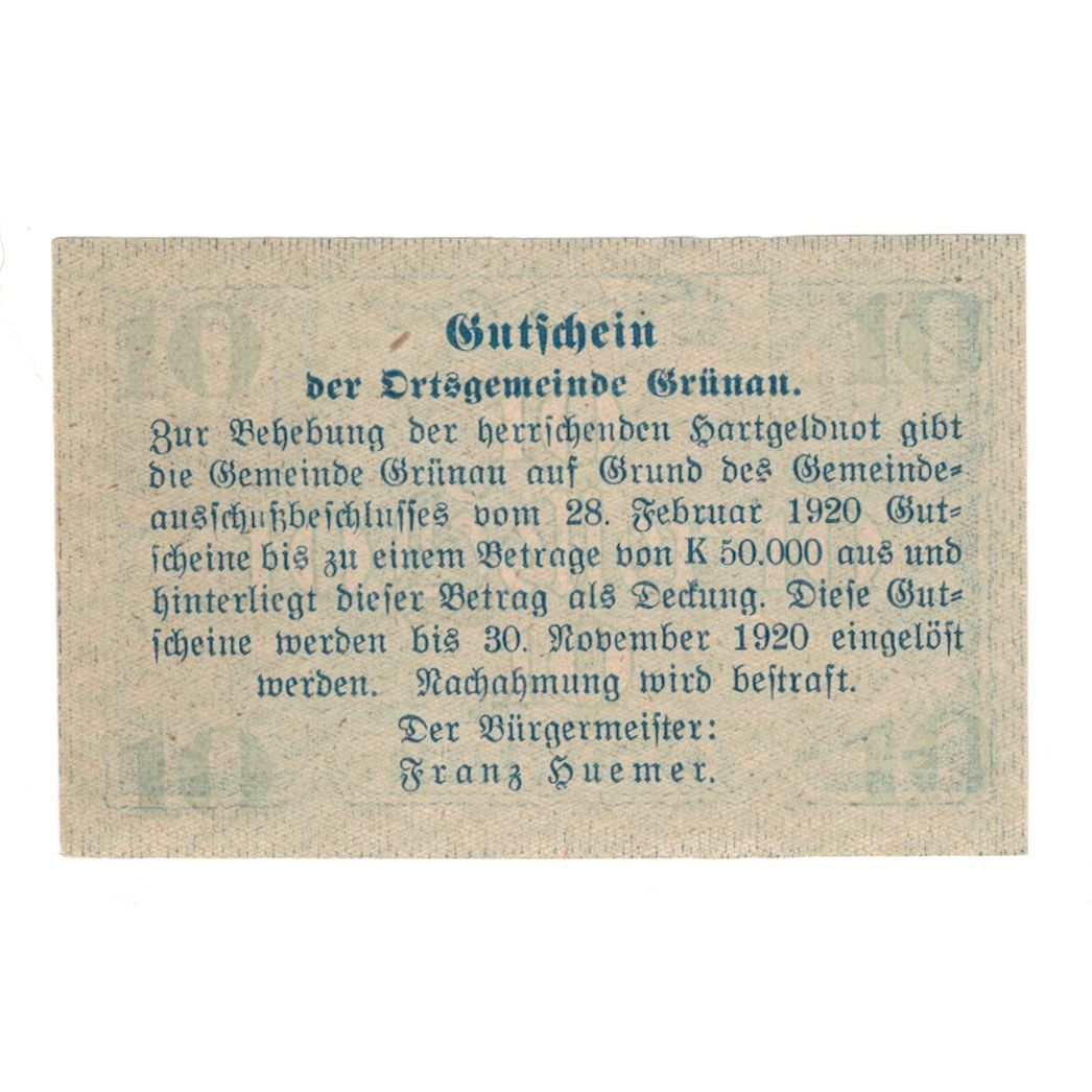 Banknote, Austria, Grünau O.Ö. Gemeinde, 10 Heller, Texte 2, 1920, 1920-11-30