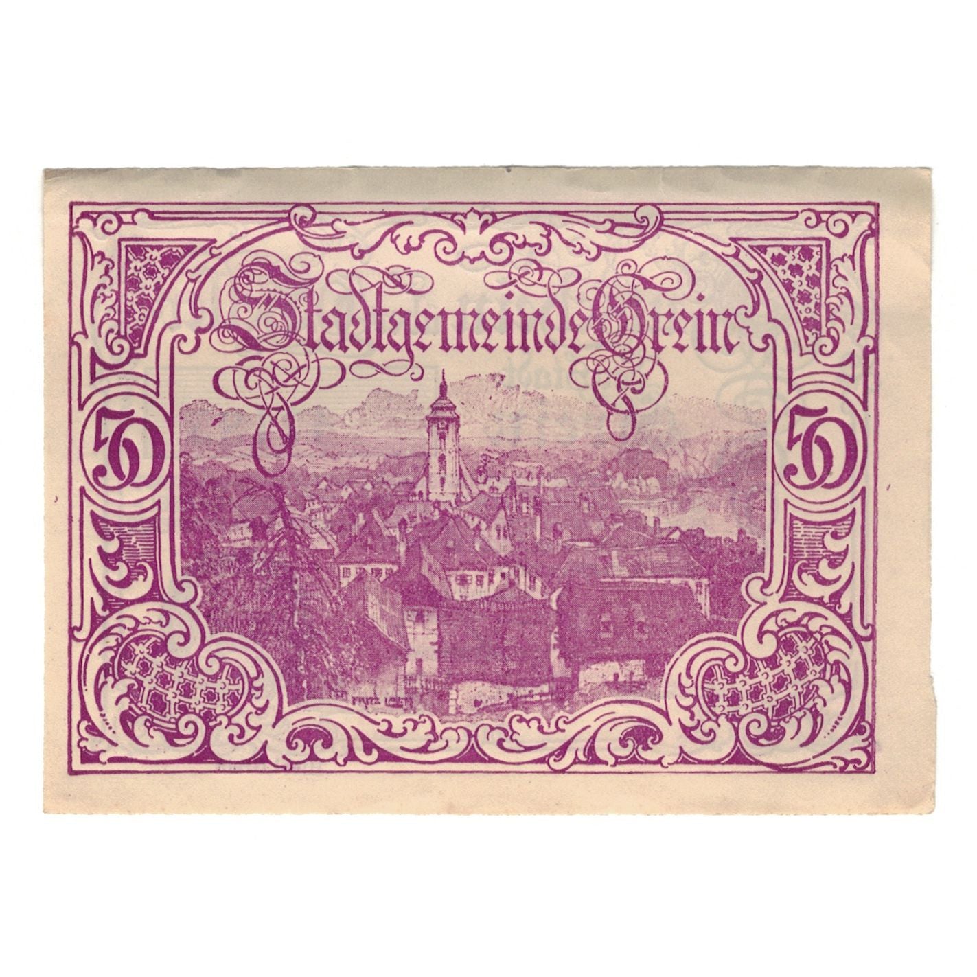 Banknote, Austria, Grein O.Ö. Stadtgemeinde, 50 Heller, Texte, 1920