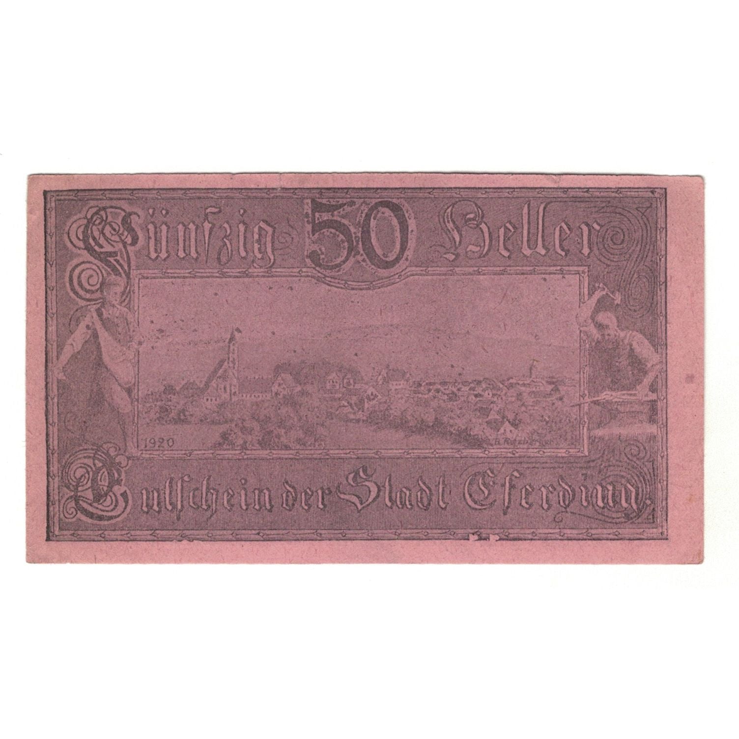 Banknote, Austria, Eferding O.Ö. Stadtgemeinde, 50 Heller, paysage, 1919