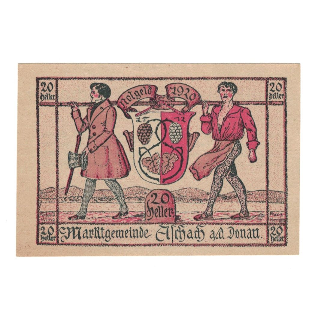 Billete, Austria, Aschach a. Donau O.Ö. Marktgemeinde, 20 Heller, personnage