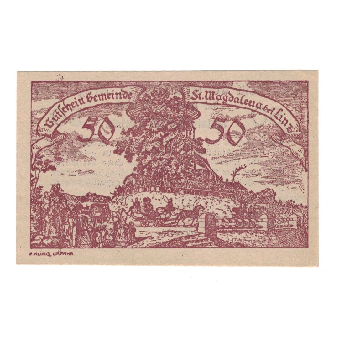 Banknote, Austria, St. Magdalena Bei Linz, O.Ö., Gemeinde, 50 Heller, Texte