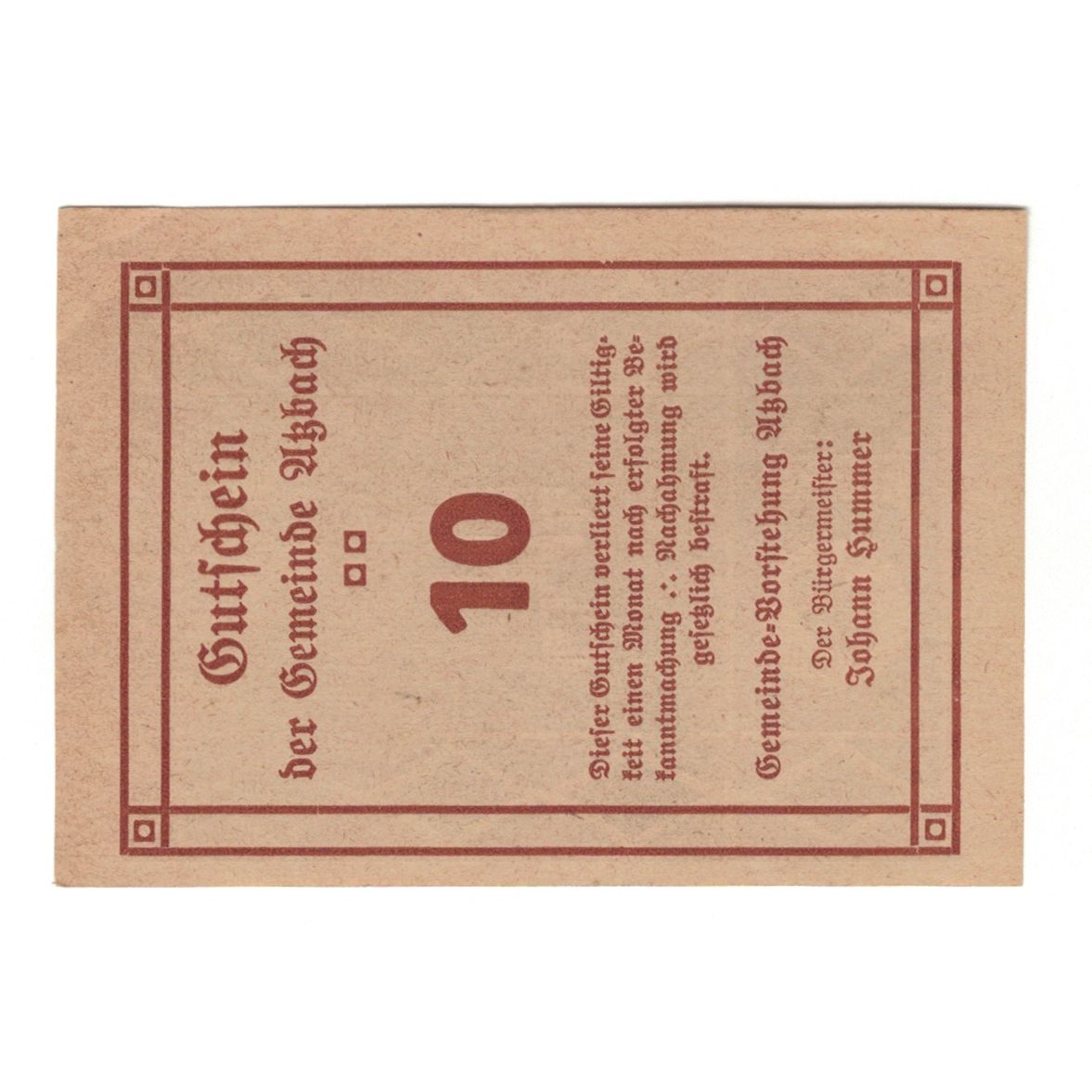 Banknote, Austria, Atzbach O.Ö. Gemeinde, 10 Heller, valeur faciale, AU(50-53)