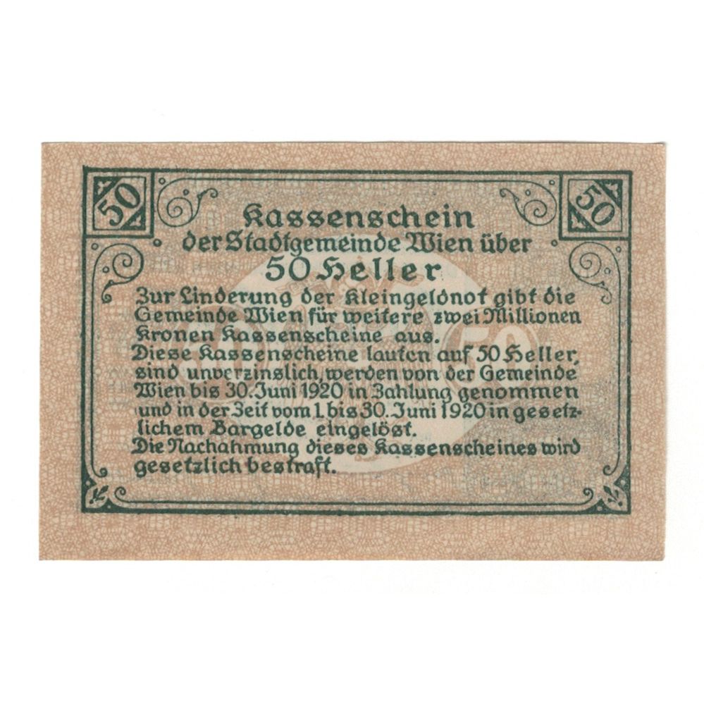 Banknote, Austria, Wien N.Ö. Stadtgemeinde, 50 Heller, texte 1, 1919