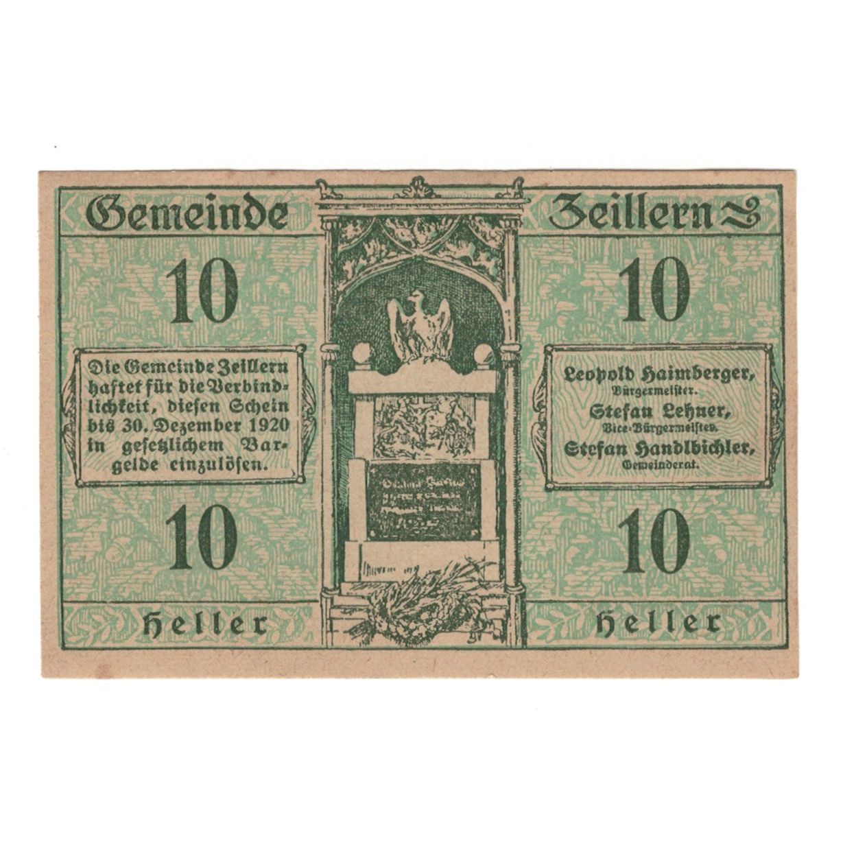 Banknote, Austria, Zeillern N.Ö. Gemeinde, 10 Heller, paysage 1, 1920