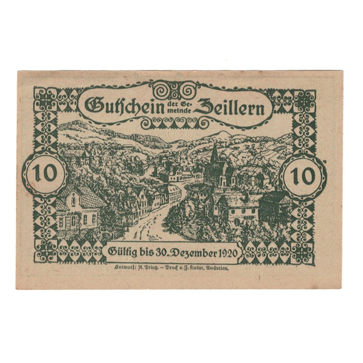 Banknote, Austria, Zeillern N.Ö. Gemeinde, 10 Heller, paysage 1, 1920
