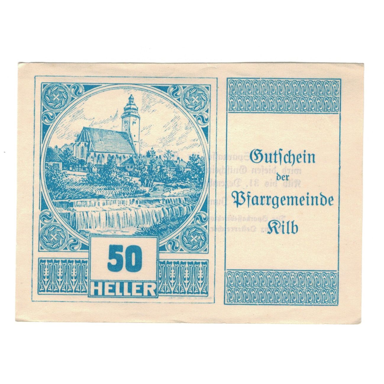 Banknote, Austria, Kilb N.Ö. Prv. Pfarrgemeinde, 50 Heller, texte 1, 1920