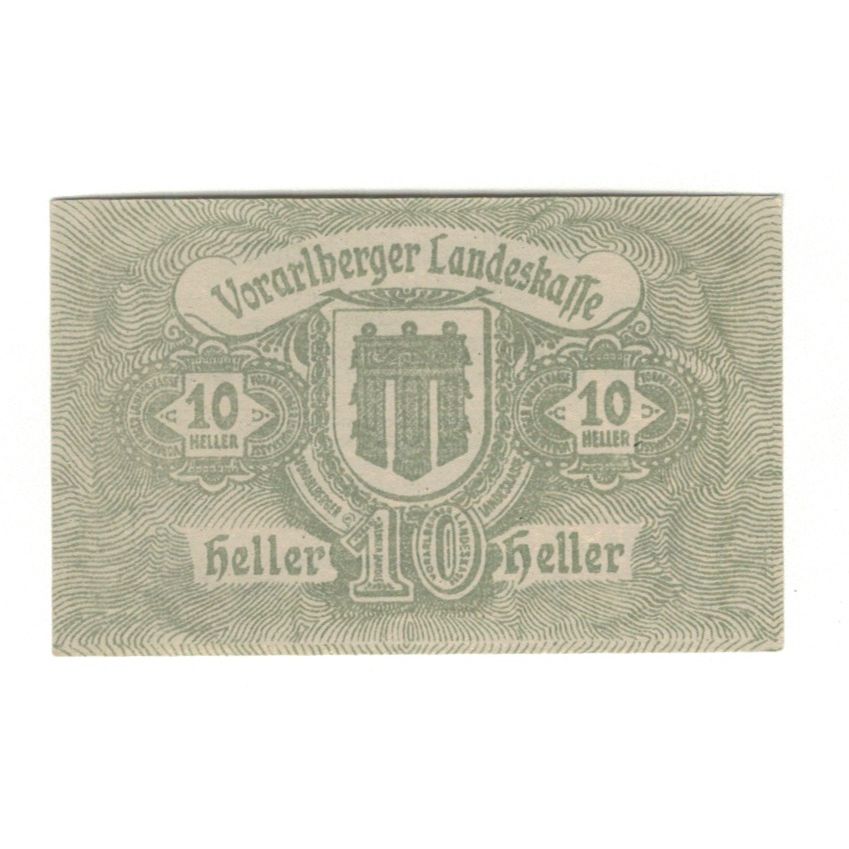 Banknote, Austria, Vorarlberger Landeskasse Vorarlberg Land, 10 Heller, valeur