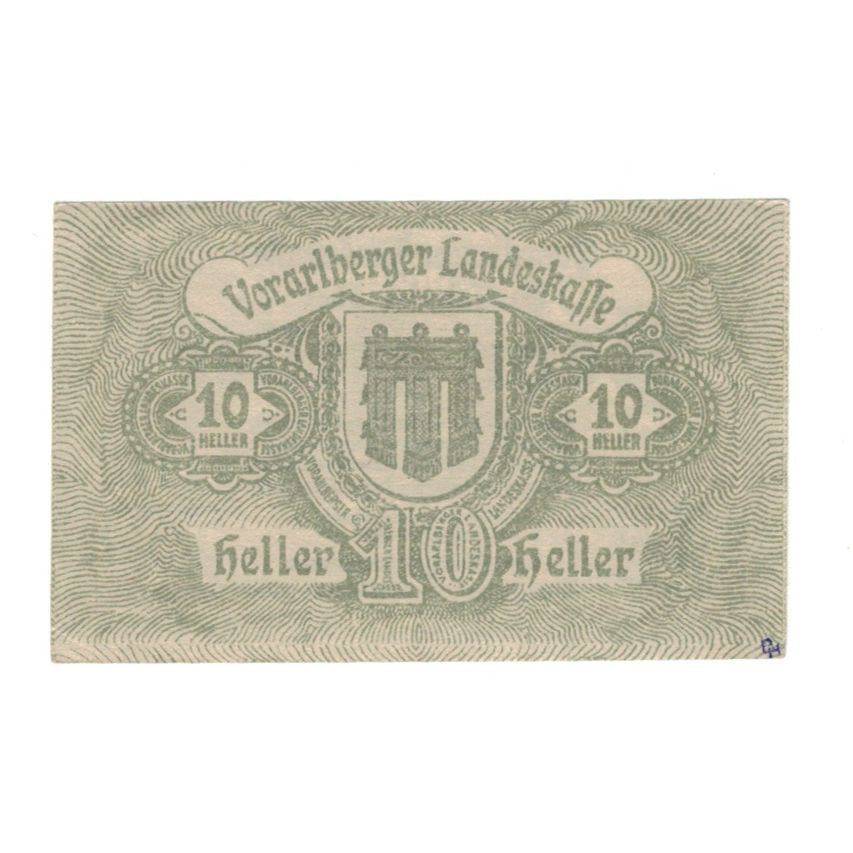 Banknote, Austria, Vorarlberger Landeskasse Vorarlberg Land, 10 Heller, valeur