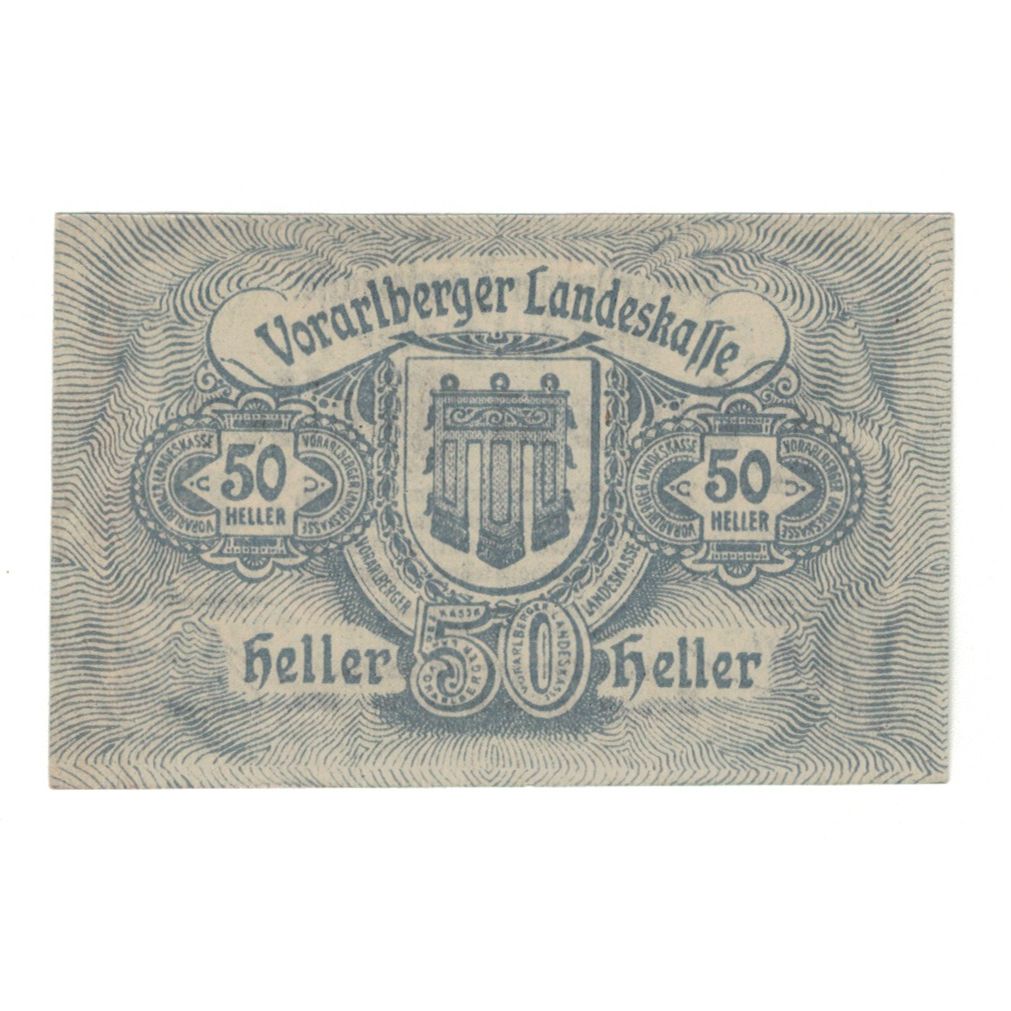 Banknote, Austria, Vorarlberger Landeskasse Vorarlberg Land, 50 Heller, valeur