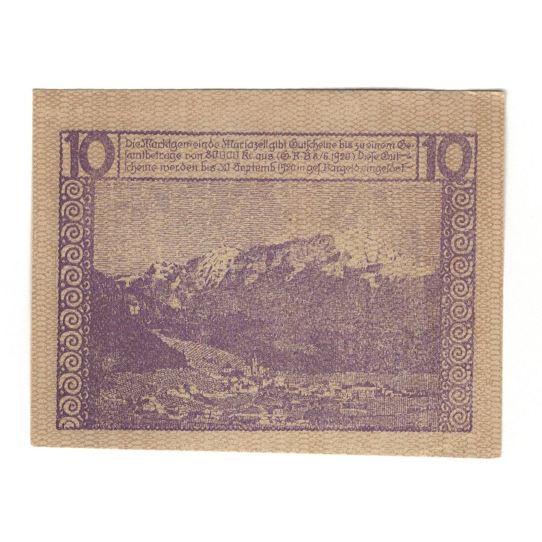 Billete, Austria, Mariazell Stmk. Marktgemeinde, 10 Heller, paysage, 1920