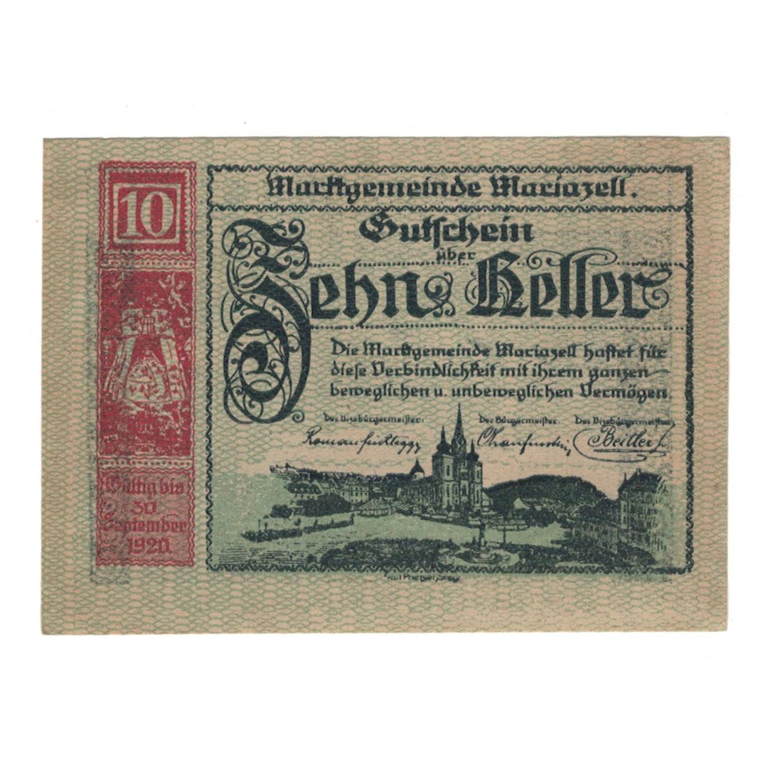 Banknote, Austria, Mariazell Stmk. Marktgemeinde, 10 Heller, paysage 1, 1920