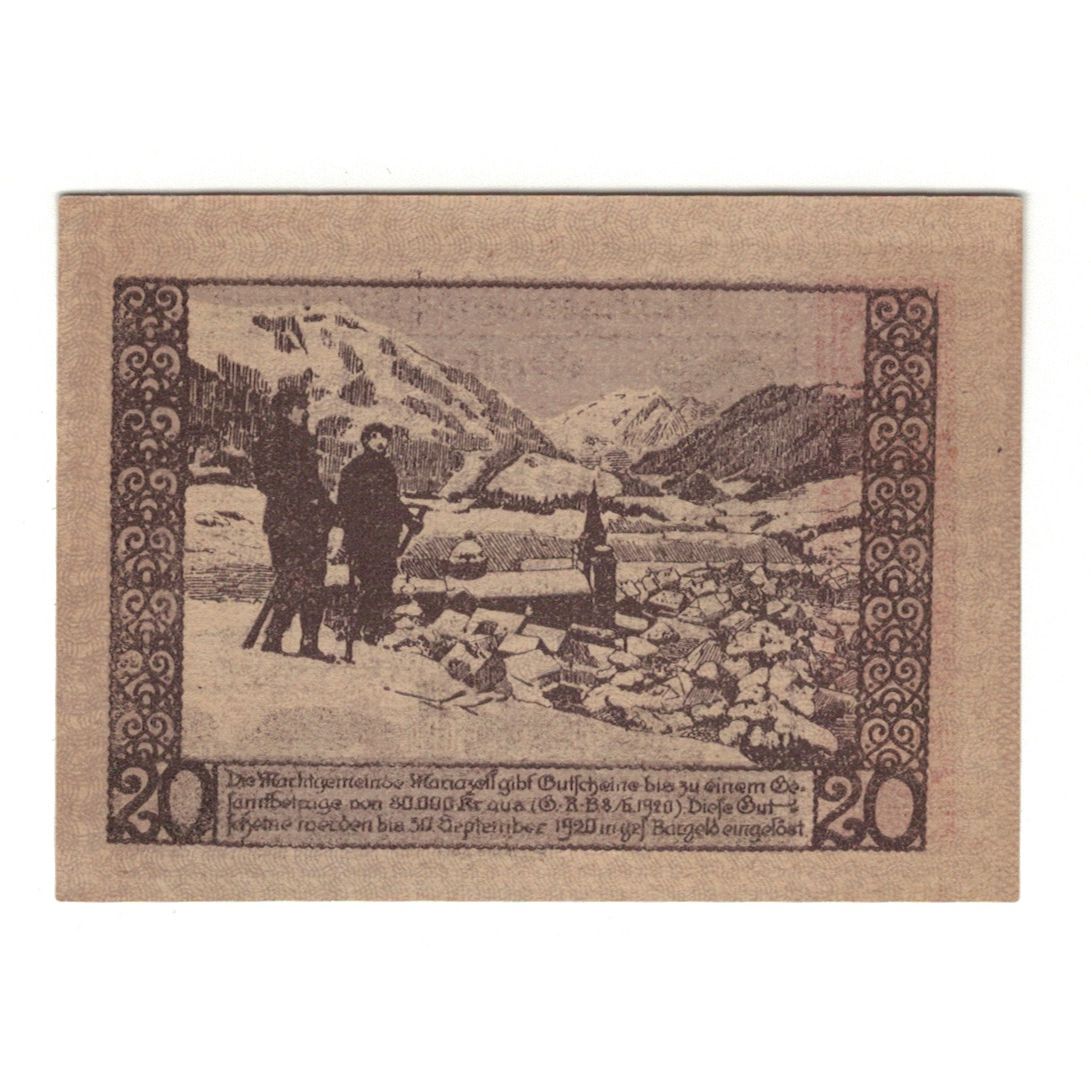 Billete, Austria, Mariazell Stmk. Marktgemeinde, 20 Heller, personnage, 1920