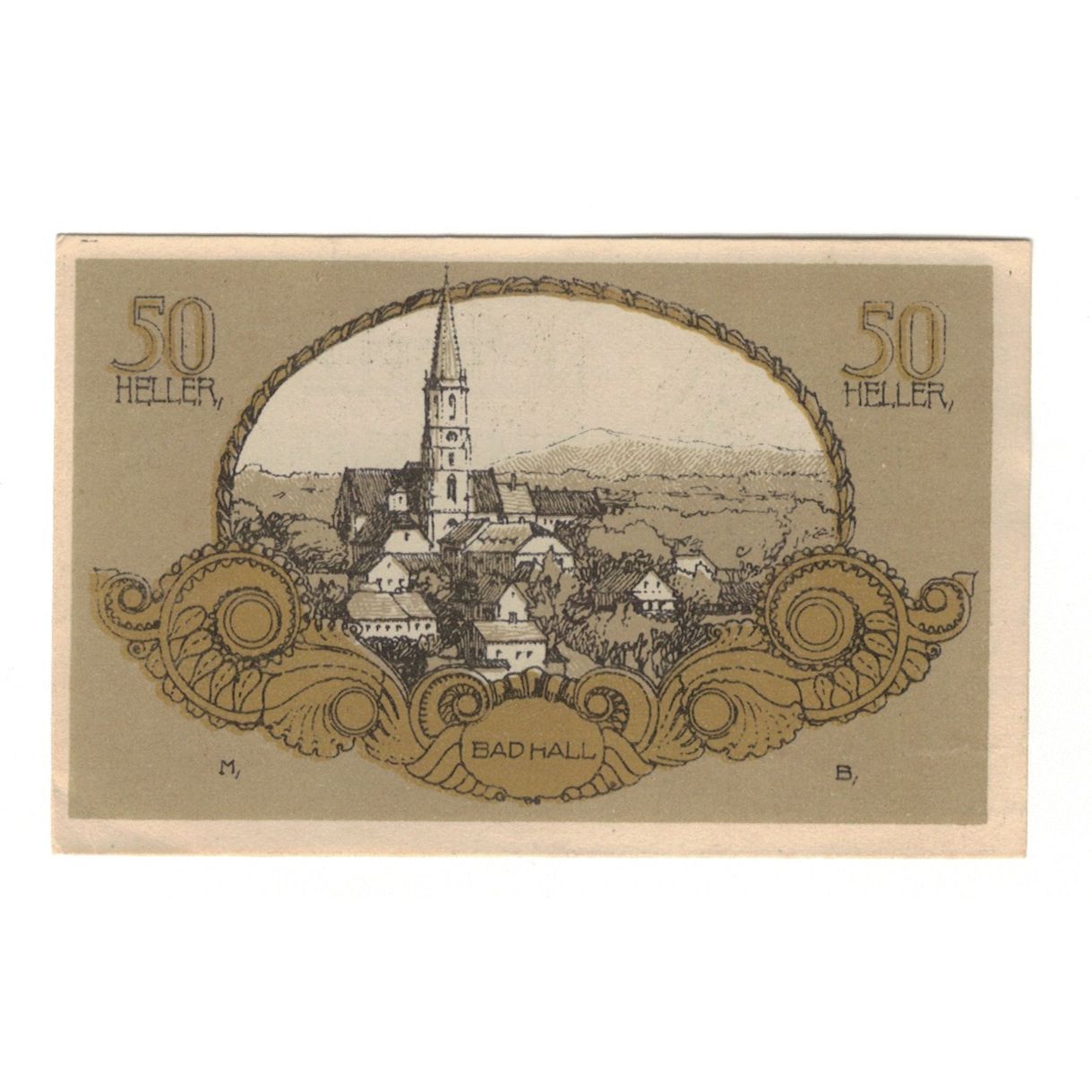 Banknote, Austria, Bad Hall O.Ö. Gemeinde, 50 Heller, village, 1920