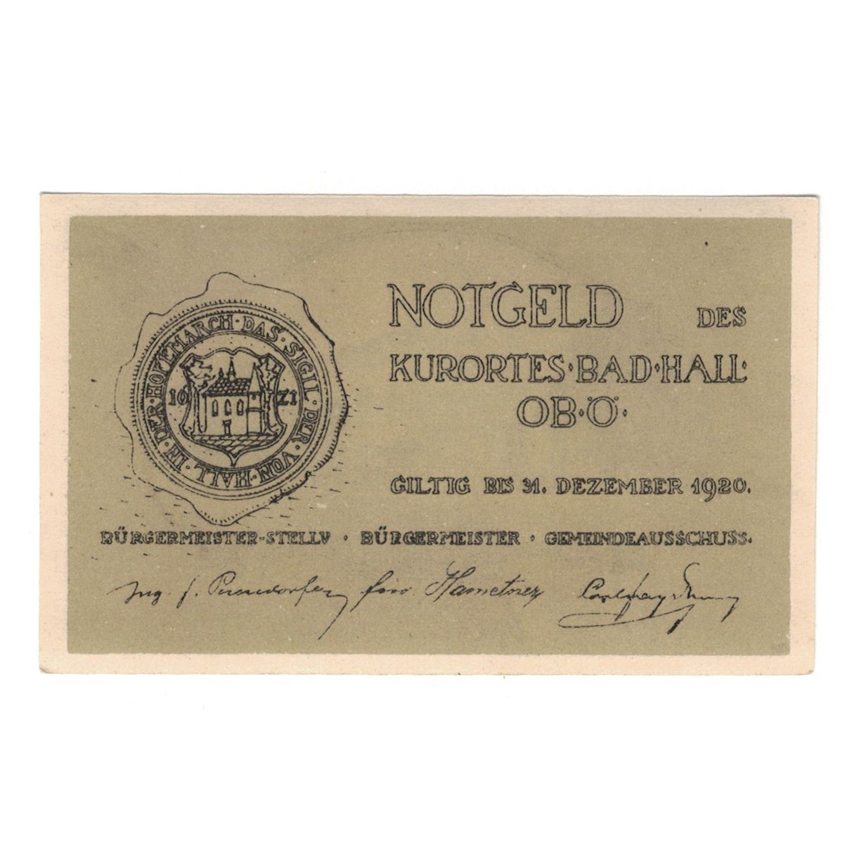 Banknote, Austria, Bad Hall O.Ö. Gemeinde, 75 Heller, Batiment, 1920