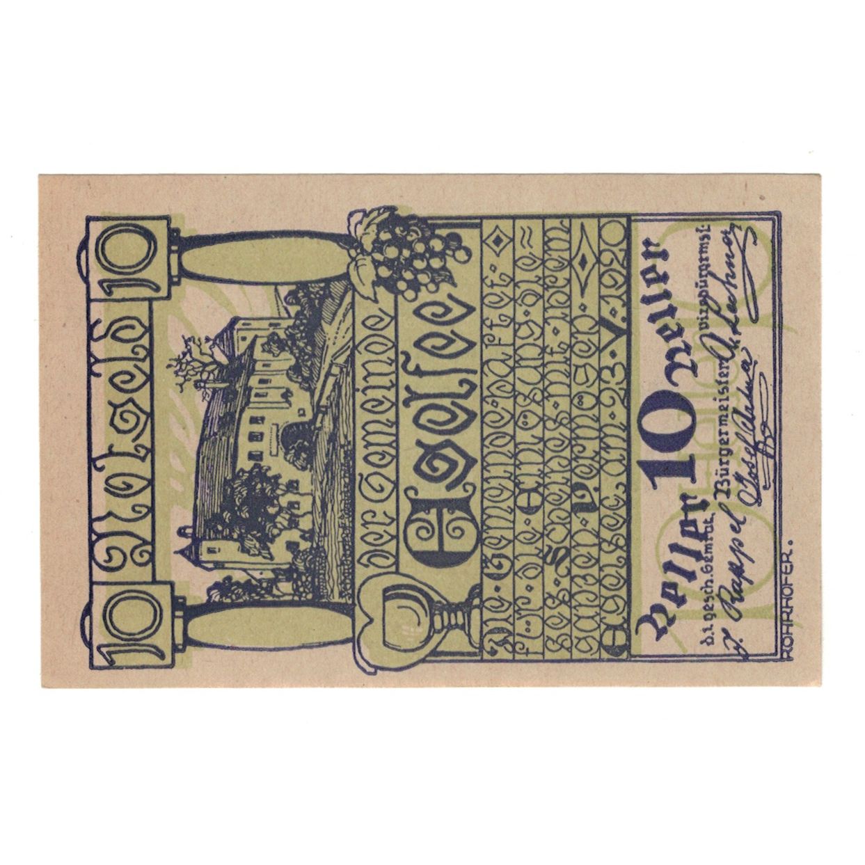 Banknote, Austria, Egelsee N.Ö. Dorfgemeinde, 10 Heller, texte 1, 1920