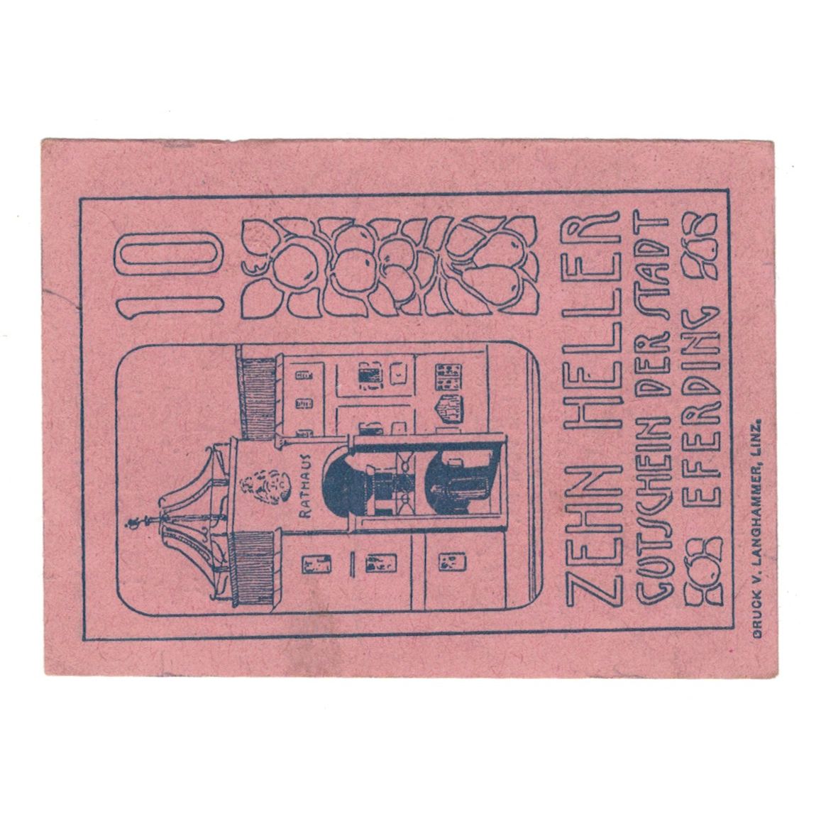 Billete, Austria, Eferding O.Ö. Stadtgemeinde, 10 Heller, Texte 2, 1919