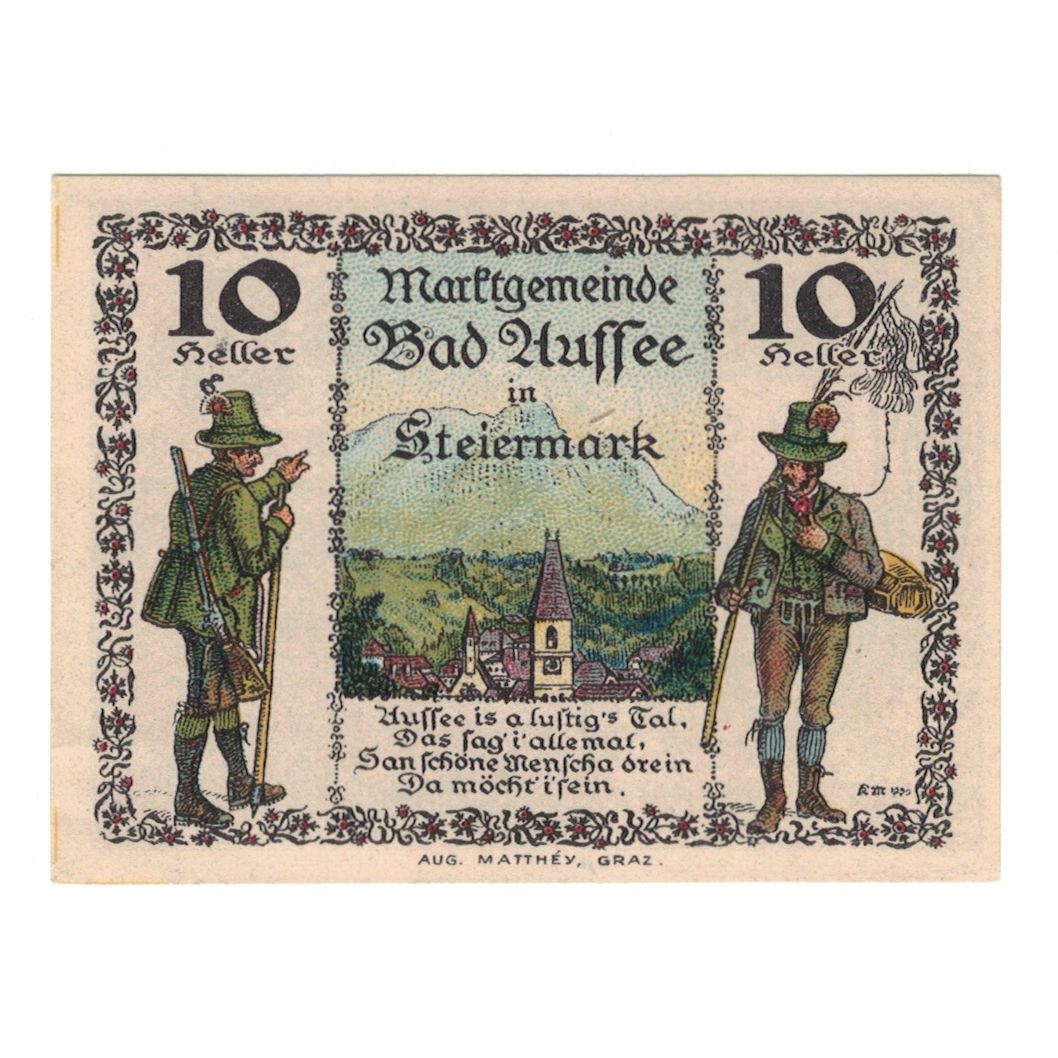 Geldschein, Österreich, Bad Aussee Stm. Marktgemeinde, 10 Heller, poisson