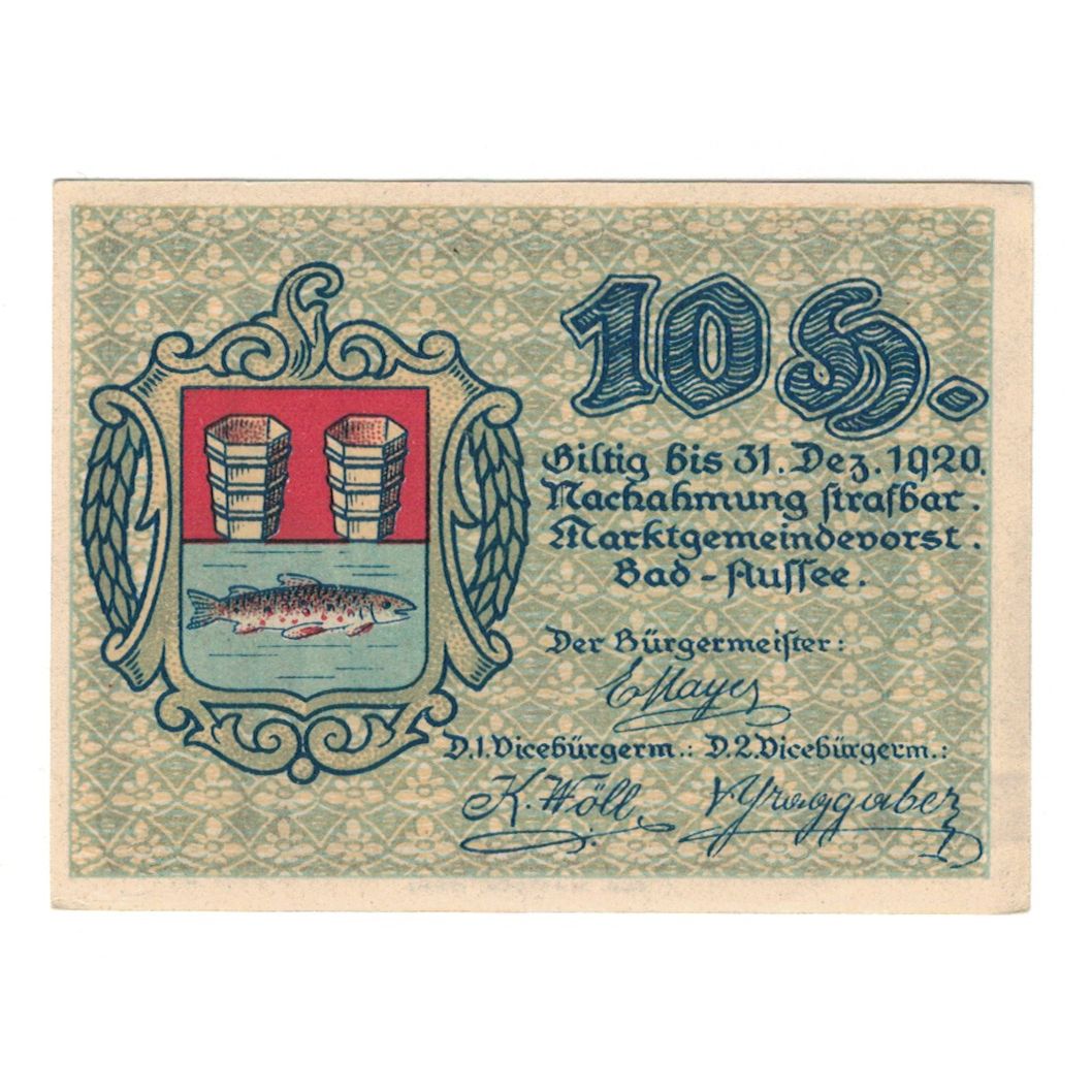Geldschein, Österreich, Bad Aussee Stm. Marktgemeinde, 10 Heller, poisson