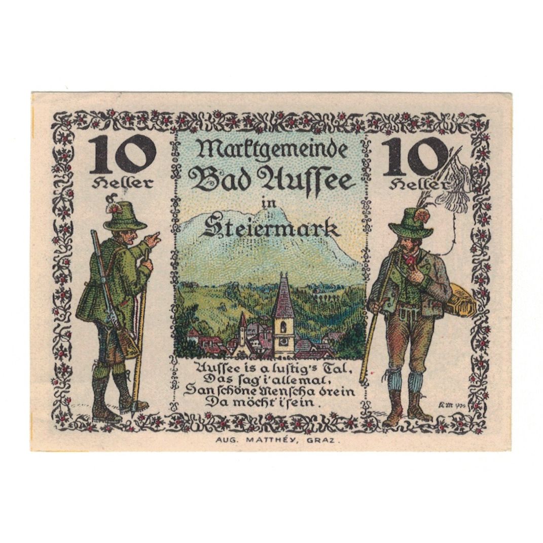 Banknote, Austria, Bad Aussee Stm. Marktgemeinde, 10 Heller, Poisson 1, 1920
