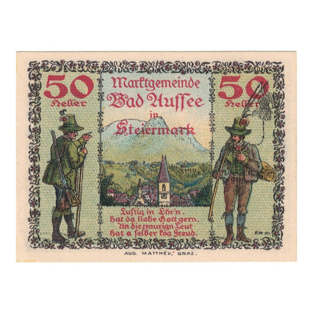 Banknote, Austria, Bad Aussee Stm. Marktgemeinde, 50 Heller, Poisson 1, 1920