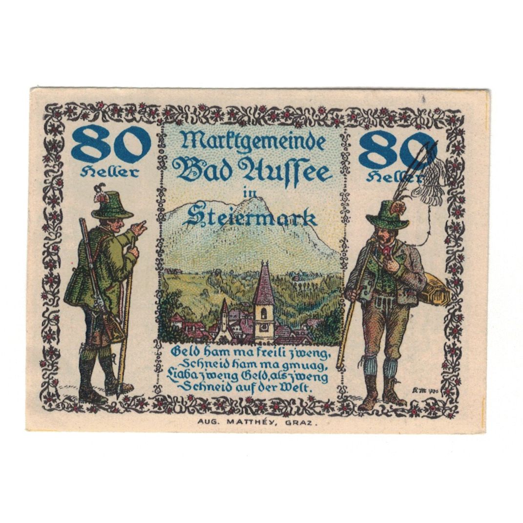 Banknote, Austria, Bad Aussee Stm. Marktgemeinde, 80 Heller, Poisson 1, 1920