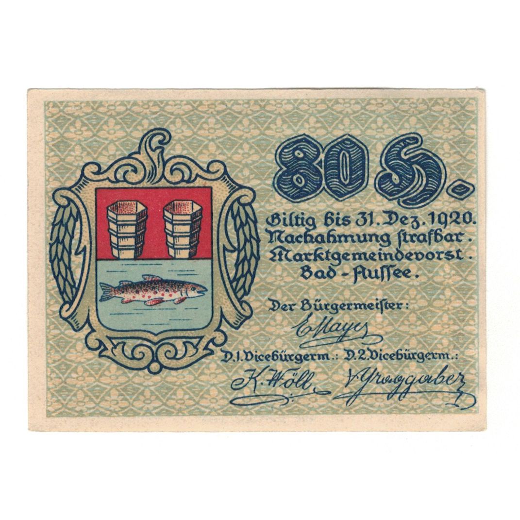 Banknote, Austria, Bad Aussee Stm. Marktgemeinde, 80 Heller, Poisson 1, 1920