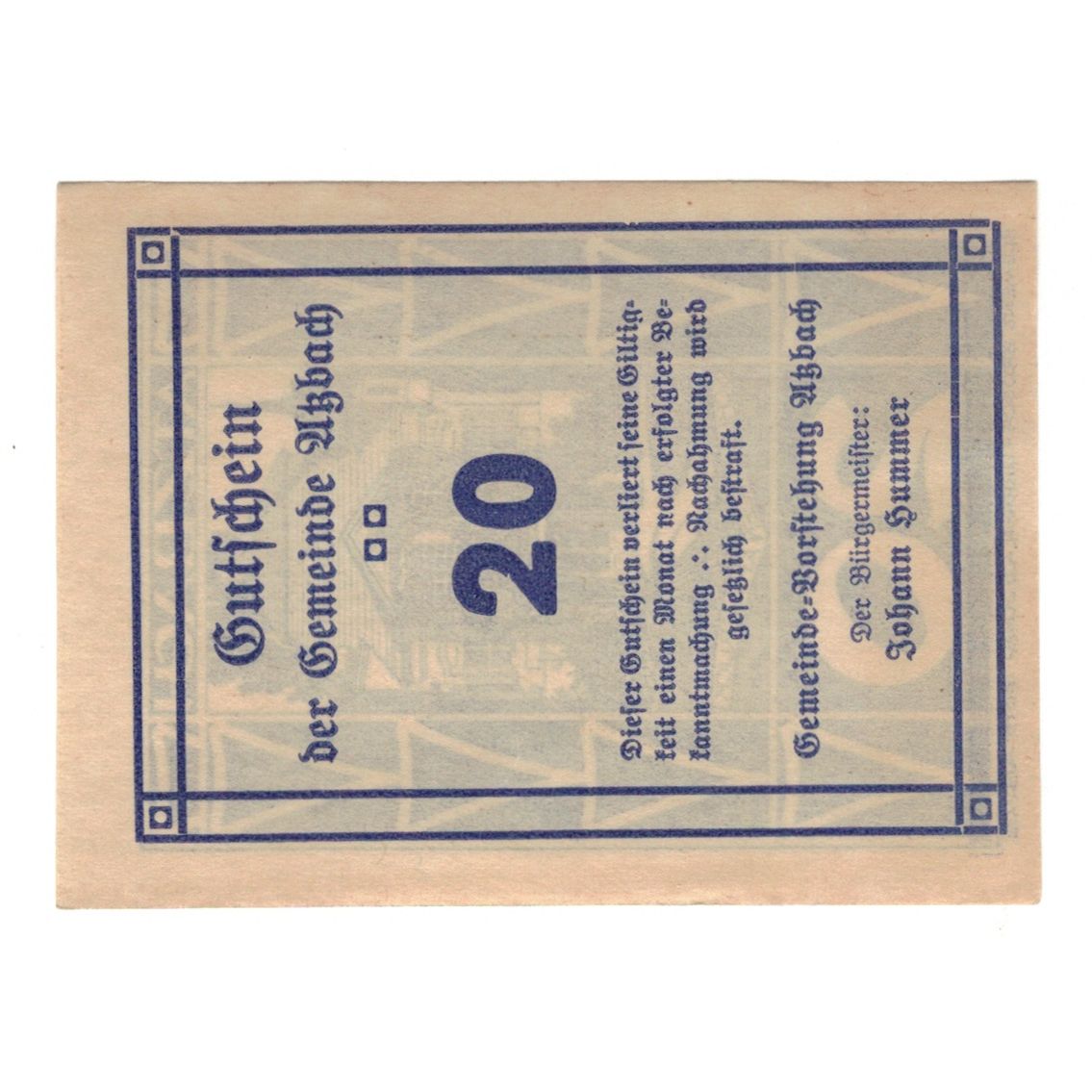 Banknote, Austria, Atzbach O.Ö. Gemeinde, 20 Heller, valeur faciale, AU(55-58)