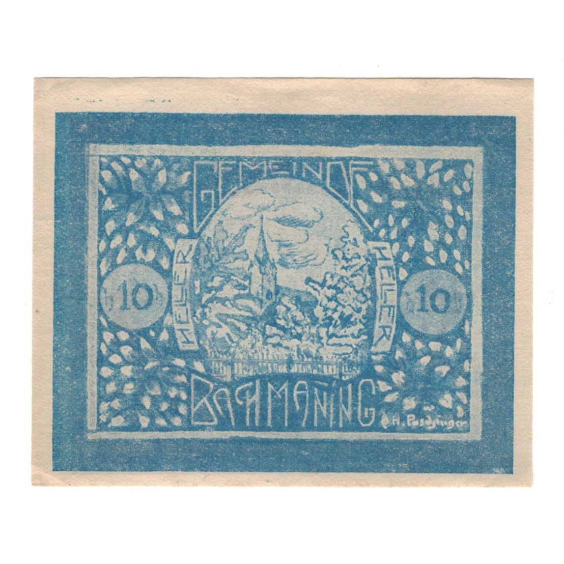 Banknote, Austria, Bachmanning O.Ö. Gemeinde, 10 Heller, Texte, 1921